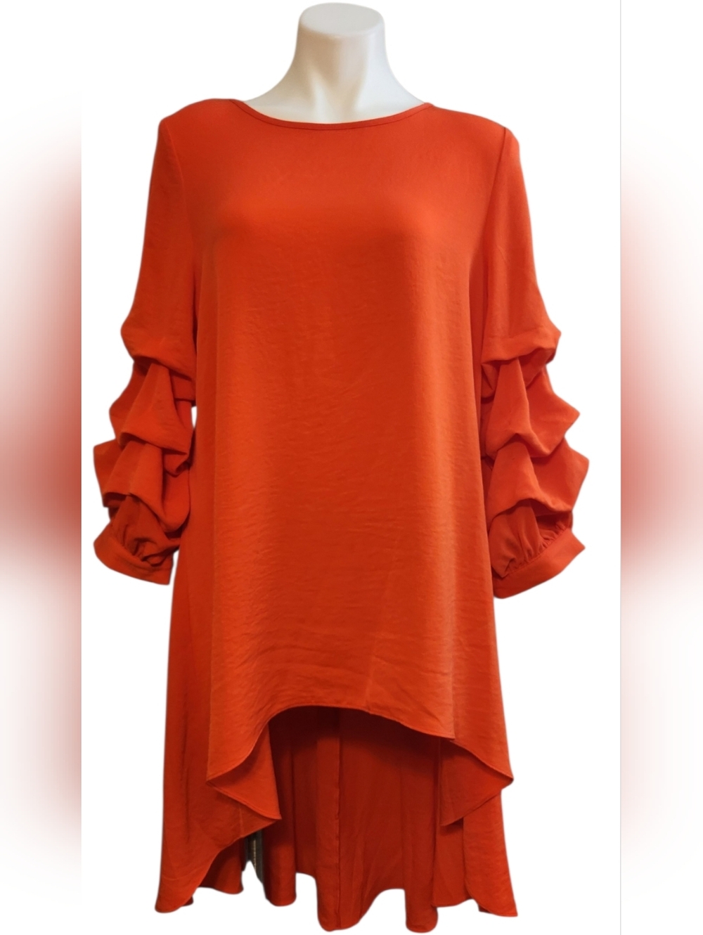 P Luca Milano Orange Ruffle Sleeve High Low Dress Lagenlook